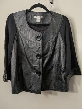 Nygard Collection Black Leather Knit Mixed Media Panel Jacket Large 14-16